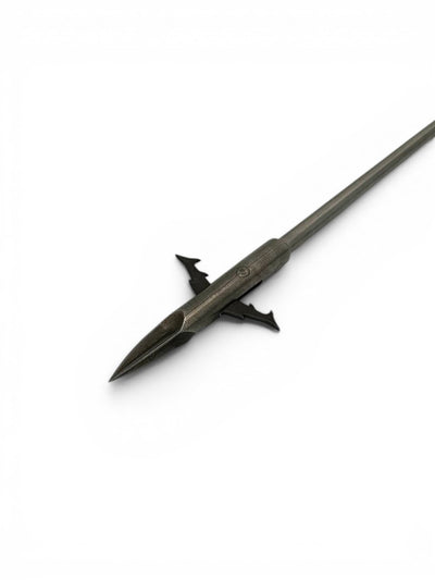 On Hook replacement harpoon with sharp barbed tip, made of marine-grade metal for underwater drone hunting.